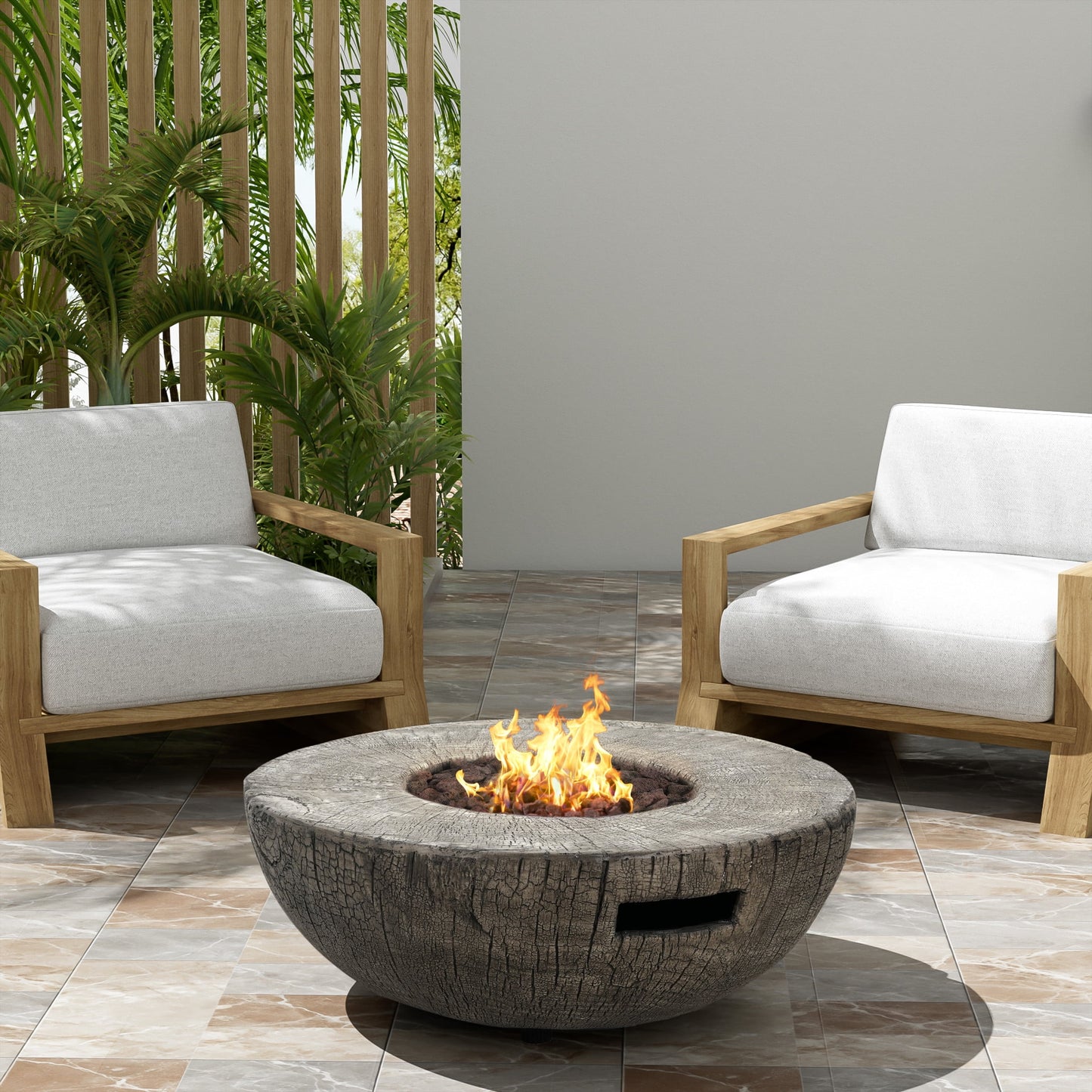 Christopher Knight Home 28" Patio MGO Propane Fire Pit, 30,000 BTU Round Heater with Waterproof Cover, Light Grey