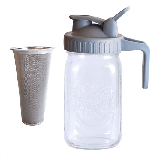 Cold Brew Coffee Maker Pitcher,32 Oz Thick Glass Jar Spout Lid with Handle & Stainless Steel Filter for Iced