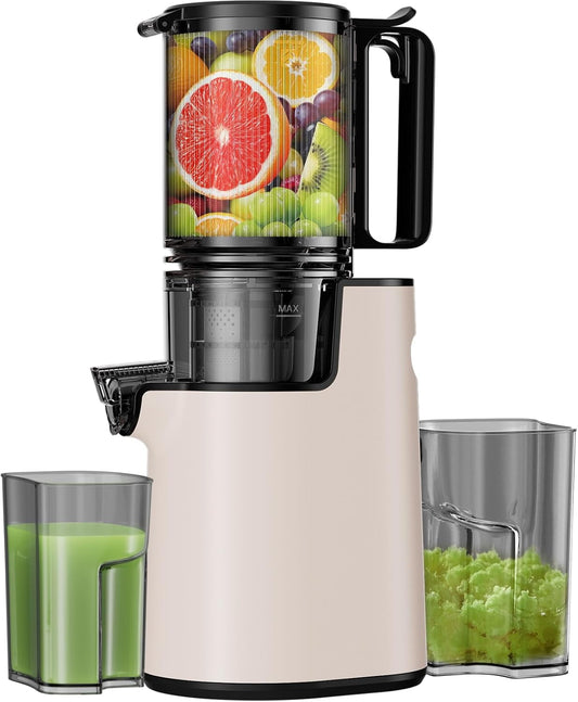 Cold Press Juicer, Masticating Juicer with 5.4" Wide Feed Chute, 350w Slow Juicer Machines Fit Whole Vegetables and Fruits with High Juice Yield, Easy to Clean (Pink)