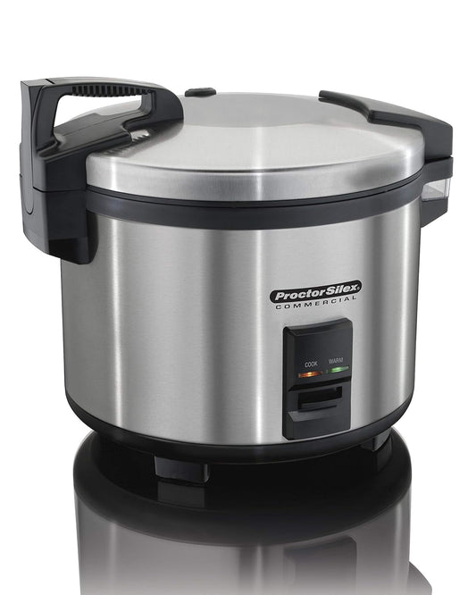 Commercial 60-Cup Cooked Rice Cooker & Warmer with Non-Stick Pot, Hinged Lid, Stainless Steel Housing, 1-Year Warranty