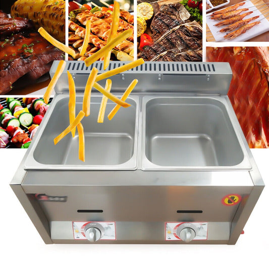 Commercial Countertop 2 Gas Fryer Deep Fryer Propane(LPG) Stainless Steel 12L