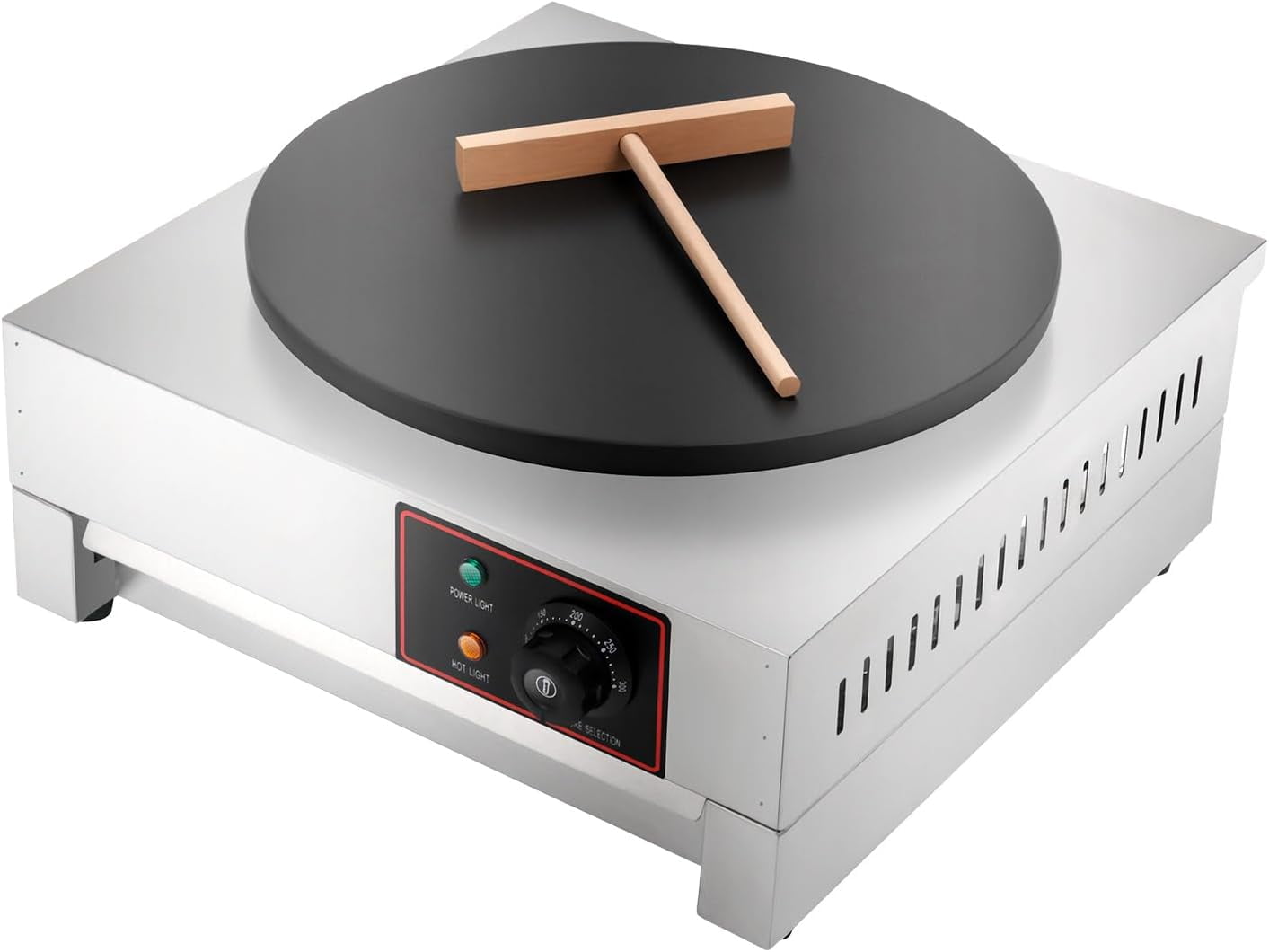 Commercial Electric Crepe Maker Pancake Machine, 1700W 16 Inch Crepera Electrica 430 Stainless Steel Griddle Machine Adjustable 50-300℃ Commercial Crepe Maker Cooktop for Kitchen, Snack Stall