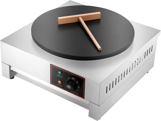 Commercial Electric Crepe Maker Pancake Machine, 1700W 16 Inch Crepera Electrica 430 Stainless Steel Griddle Machine Adjustable 50-300℃ Commercial Crepe Maker Cooktop for Kitchen, Snack Stall