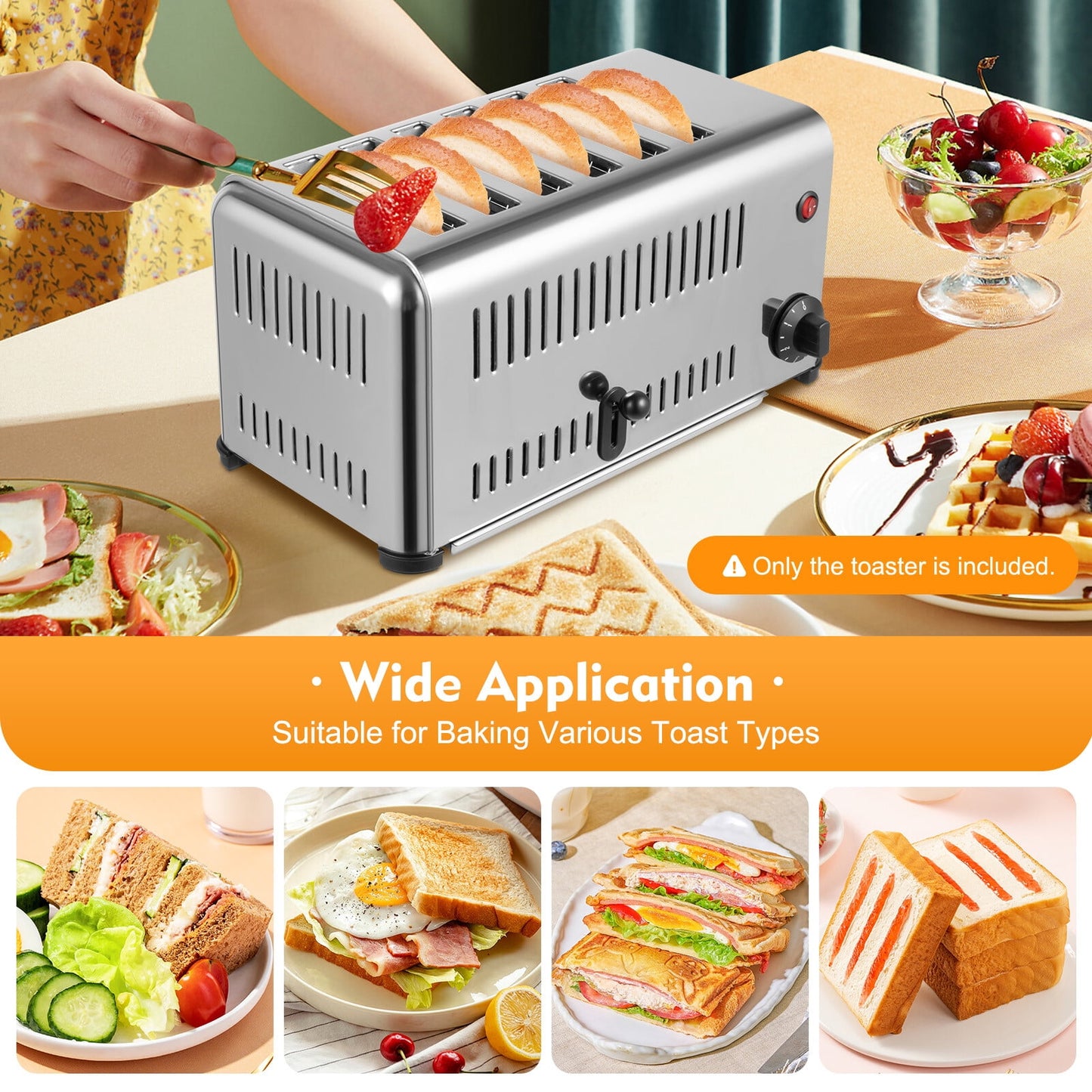 Commercial Electric Toaster 6 Slice Wide Slot Stainless Steel Toasters For Bread