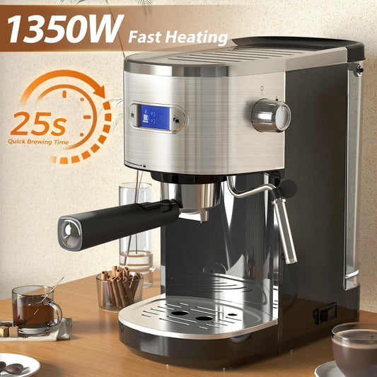 Commercial Espresso Machines & Coffee Makers 20 Bar, Professional Compact Espresso Maker with Steam Milk Frother, Stainless Steel Coffee Machine with 48oz Removable Water Tank for Cappuccino, Latte.