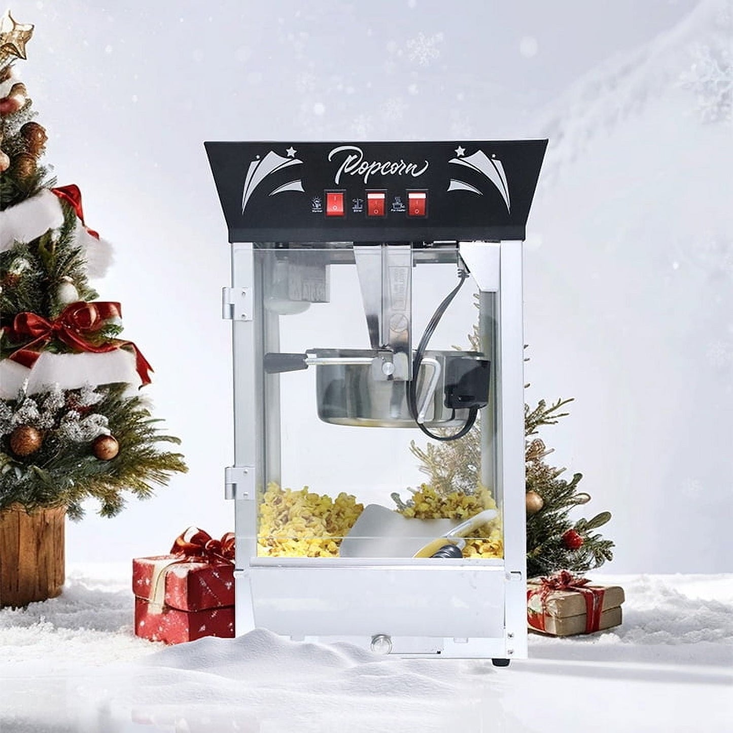 Commercial Popcorn Machine, 12 Oz Kettle, Movie Theater Popcorn Maker with 3-Switch Control, 900W for 32 Cups per Batch, Warming Light and Tempered Glass Door, Black