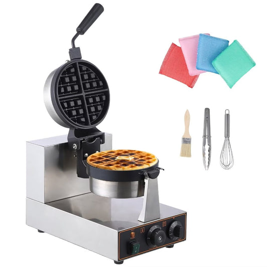 Commercial Waffle Maker, 360° Rotating Electric Waffle Making Machine, Non-Stick Waffle Iron Machine 50-250? 110V 1200W for Home, Restaurant and Snack Bar - Single Head