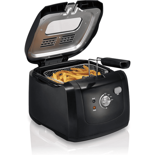 Cool Touch Electric Deep Fryer with Basket and Lid, 2 Liters / 8 Cups Oil Capacity, Adjustable Temperature, 1500 Watts for Fast Heat-up, viewing Window Easy to Clean, Black