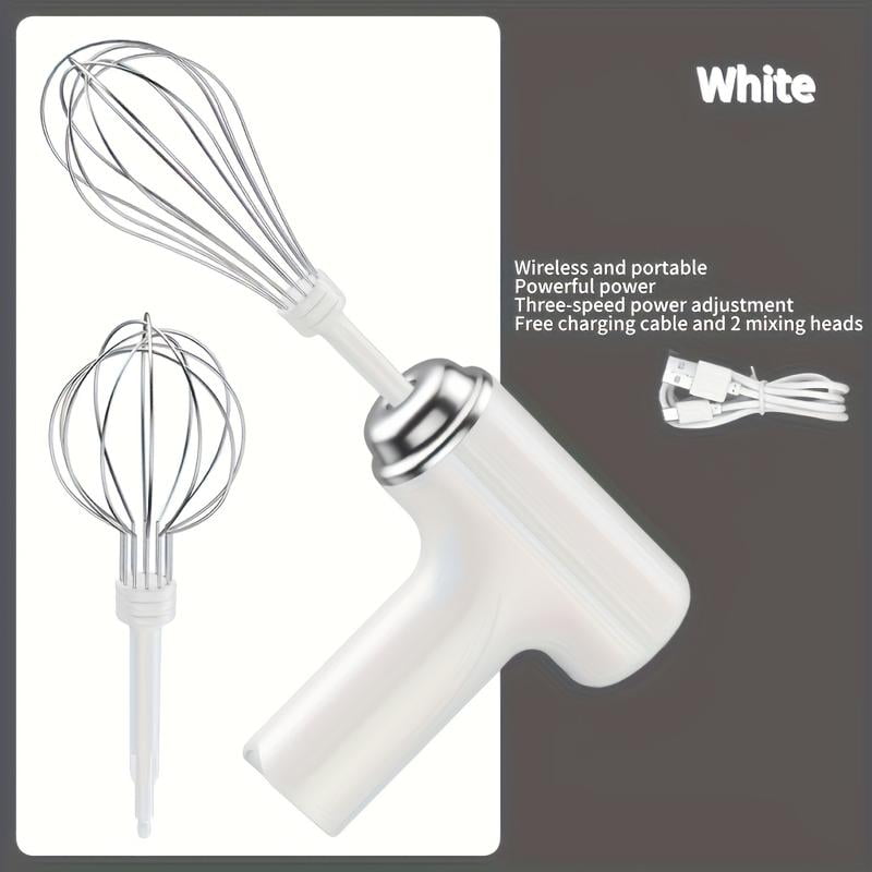Cordless Electric Hand Mixer | 3-Speed Rechargeable Whisk with 2 Detachable Heads, Compact Baking Tool for Thin batter / Eggs / Cookies | Ideal for Tiny Kitchen / RV / Camping