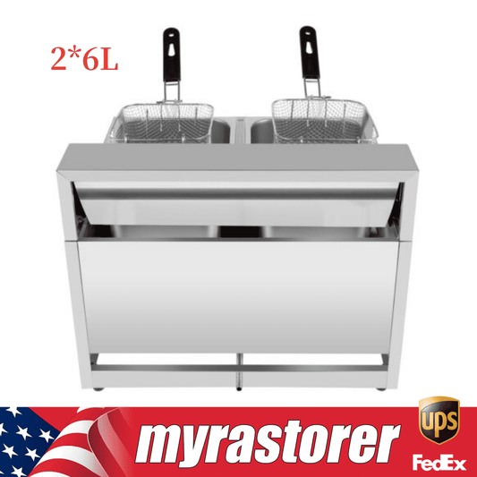 Countertop Gas Fryer Commercial Propane Deep Fryer 12L W/ 2Baskets LPG + 2 Lids