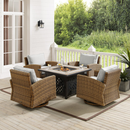 Bradenton 5Pc Swivel Rocker Conversation Set W/Fire Table Gray/Weathered Brown - Tucson Fire Table & 4 Swivel Rockers