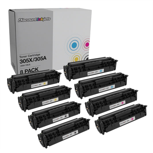 DI Toner Cartridges for HP 305A & 305X HY Black, Cyan, Magenta, Yellow 8pk Compatible with Color LaserJet Pro 300, LaserJet Pro 400, M451dn, M451dw, M475dw