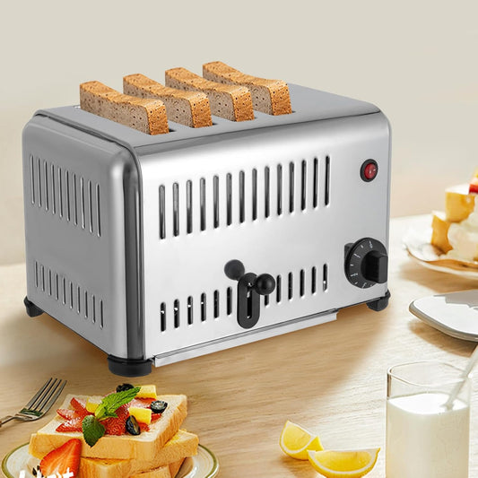 DYNAMI Commercial Toaster 1650W,4 Slice Bread Baking Machine w/Removable Crumb Tray,Thickened Stainless Steel,1.1in Widen Slot Breakfast Bread Making Tool w/ 1-5 Min Timing (4 Slice)