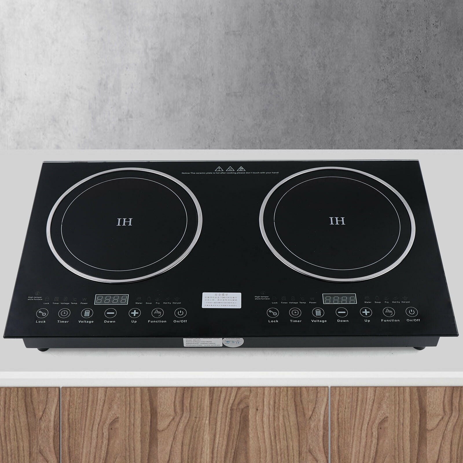 Digital Induction Cooktop,2600W 110V Double Burners Electric Stove, Countertop Burner with Legs, Induction Cooker Vitro Ceramic Glass Black Surface for Cast Iron Pan (1200W+1400W)