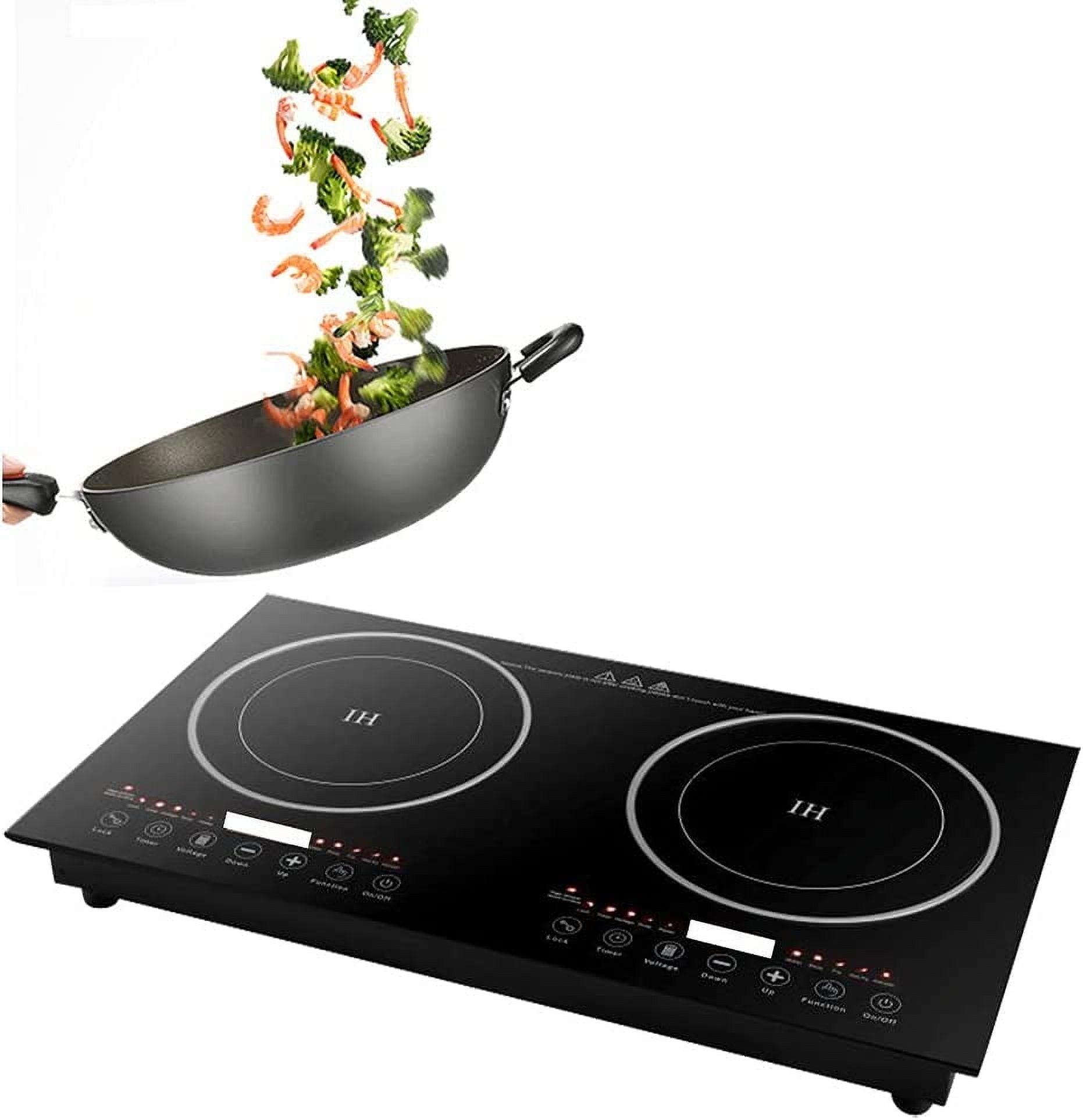 Double Induction Cooktop Cooker 2400W Digital Electric Countertop Burner Dual Hot Plate Heater Cooking Burner Stove, Touch Sensor Control, 8 Gear Firepower, Can Be Recessed In Countertop