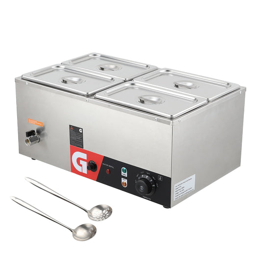 EastVita Commercial Food Warmer 4.7QT*4- Electric Steam Table, 1200W Professional Countertop Stainless Steel Buffet Bain Marie, 86-185°F Temp Control for Catering and Restaurants