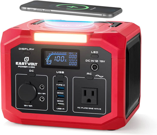Eastvolt Portable Power Station 350W (500W Surge), 299.5Wh/83200mAh Lithium-Ion Battery with 110V AC Outlet, Wireless Charger, Solar Generator for Emergencies Home and Outdoor Camping