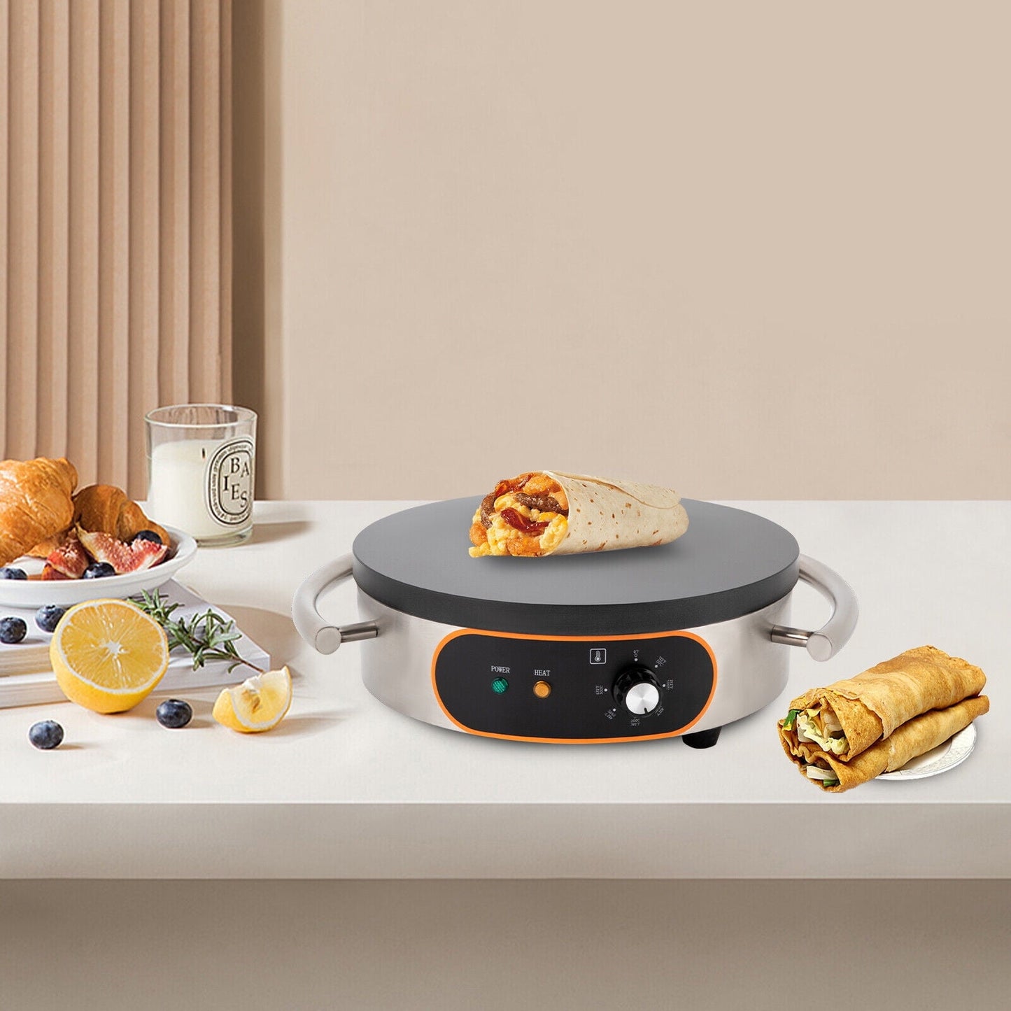 Electric Crepe Maker, Commercial Pancake Maker, 16" Heating Plate Griddle 1500W