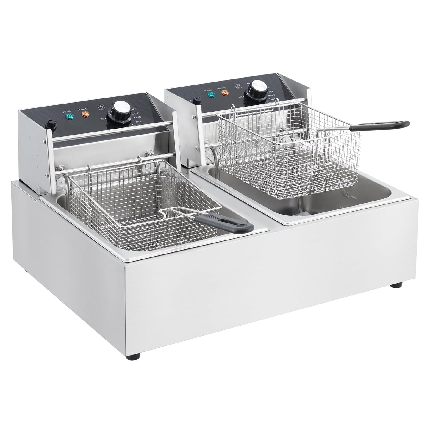 Electric Deep Fryer, 10L x 2 Dual Tank Stainless Steel Fryers with 60-Min Timer, Rotary Fryer Head, Commercia Countertop Fryers with Adjustable Temp, 3600W 110V