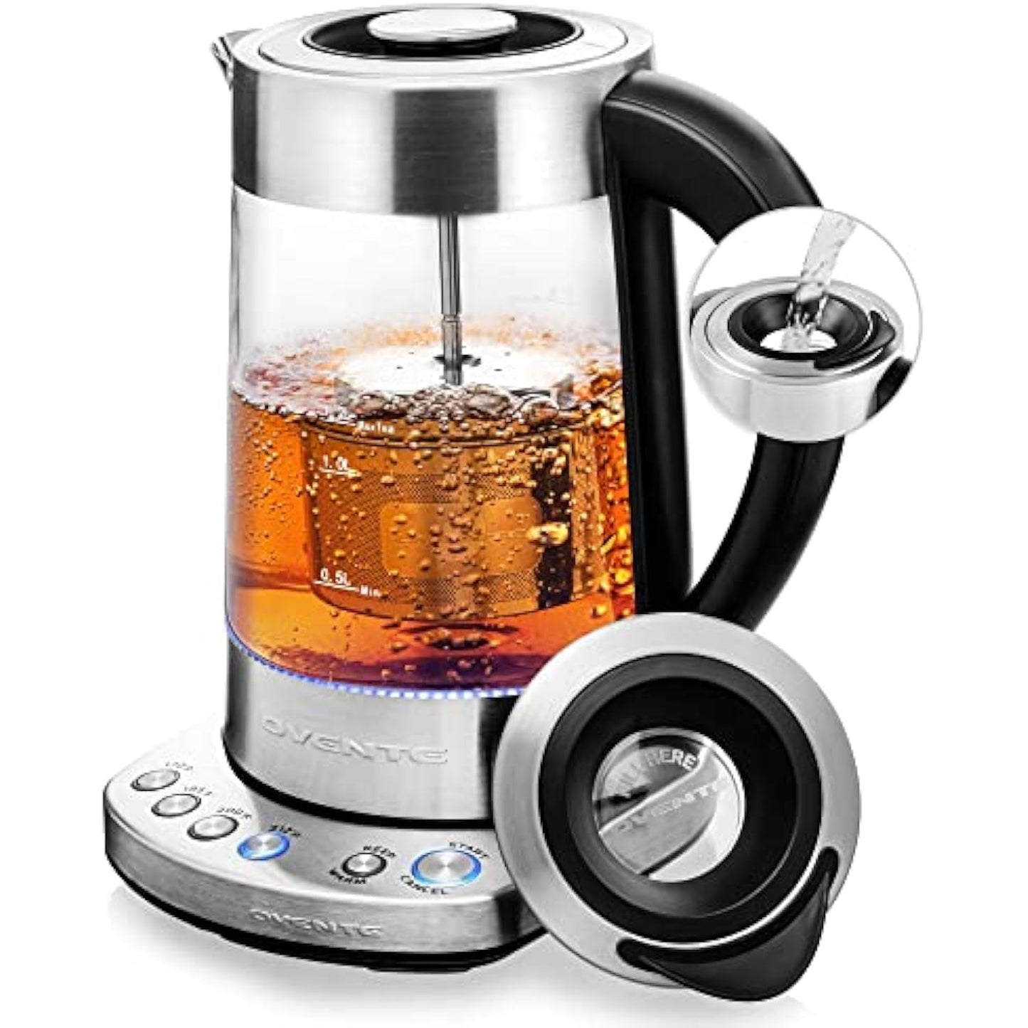 Electric Tea Kettle 1.7L with Removable Infuser - Variable Temp Control, Keep Warm, 1500W Fast Boil & BPA-Free Borosilicate Glass, Silver