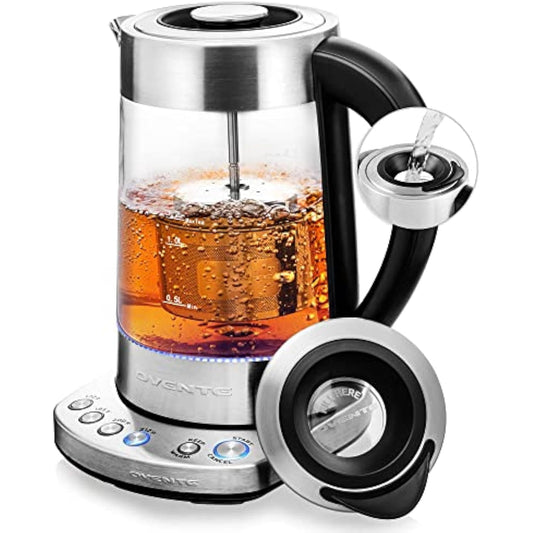 Electric Tea Kettle 1.7L with Removable Infuser - Variable Temp Control, Keep Warm, 1500W Fast Boil & BPA-Free Borosilicate Glass, Silver