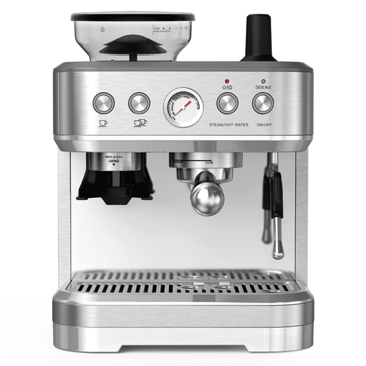 Espresso Machine with Milk Frother and Grinder, 2.5L Water Tank, Brushed Stainless Steel