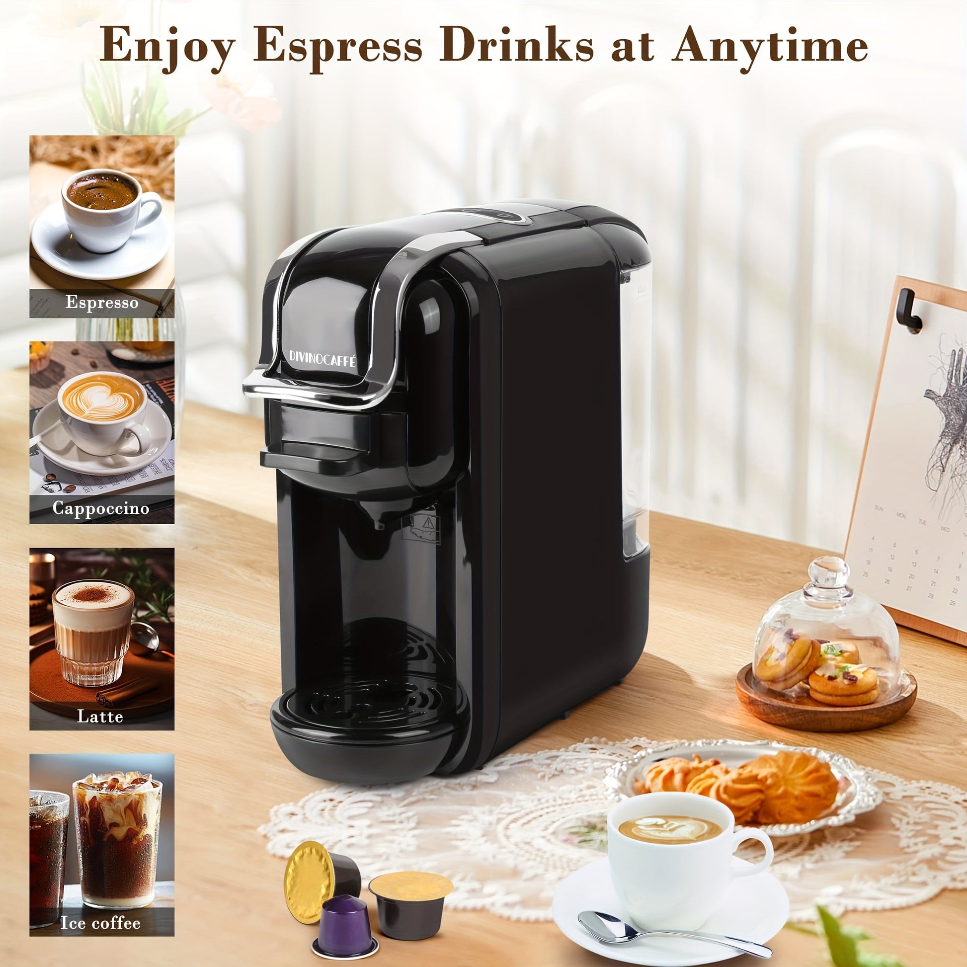 Espresso Maker For Capsule, Lavazza Blue Capsule & Coffee Powder, 19 Bar Pump Pressure Makes Authentic Espresso Coffee, Mini Espresso Coffee Machines With Removable Water Tank, Valentines Day Gifts