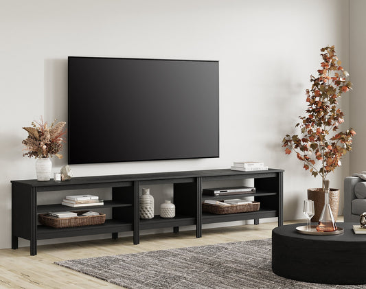 Fitueyes 94" Wood TV Stand for 85-100" TVs, Media Console with Open Shelves for Living Room Bedroom, black