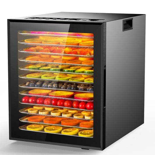 Food Dehydrator for Jerky, 12 Stainless Steel Trays, 10 Presets, 165℉ Temperature Control, 48H Timer, 850W Dryer Machine for Dog Treats, Herb, Veggies, Meat, Fruit