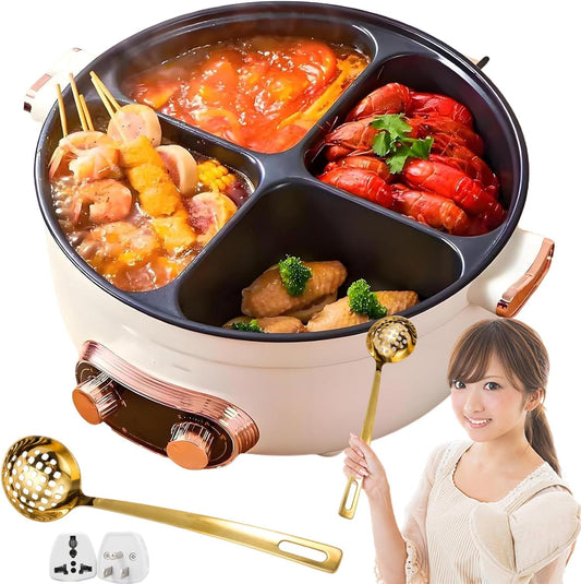 Four Grid Multifunctional Stew Pot, Electric Pot 4 Compartment, 6l Large Capacity Multifunctional Stew Pots,  Independent Temperature Control On Both Sides （Use with transformer）