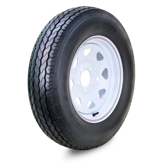 Free Country Trailer Tire Wheel Assembly ST205/75D15 6-Ply C 101M 5 Lug on 5" PCD White Spoke Rim