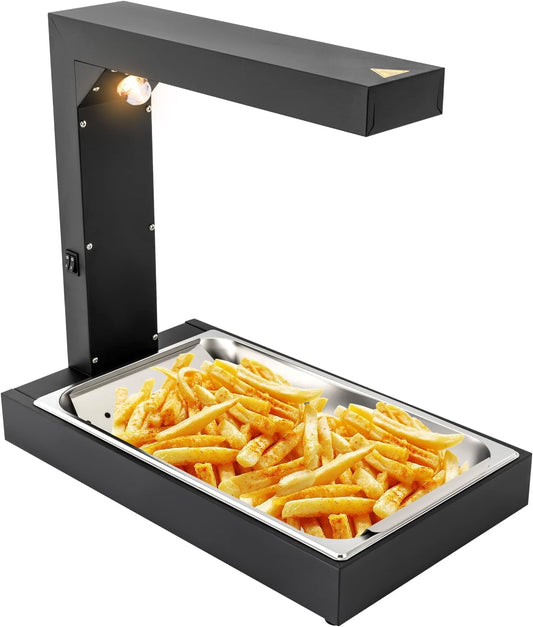 French Fry Warmer, Commercial Heat Lamp Food Warmer Strip Warmer, 500W Free-Standing Warming Dump Station Countertop for Chips Churros Fried Food, Black