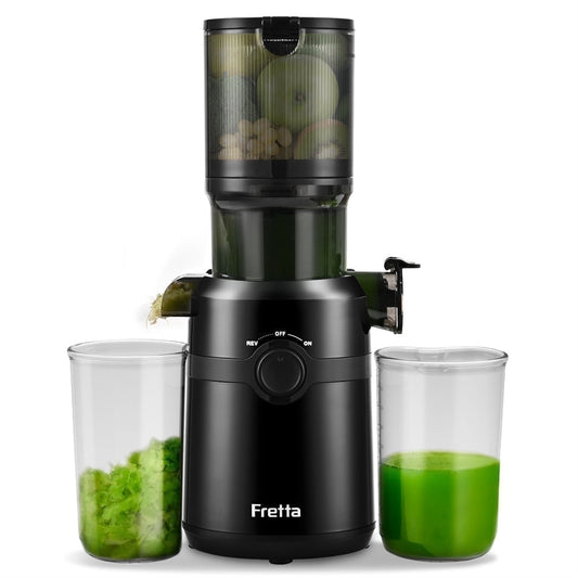 Fretta Slow Masticating Juicer Machines with 4.25" Feed Chute, Cold Press Juicer Machines Fit Whole Fruits & Vegetables, BPA Free (Black)