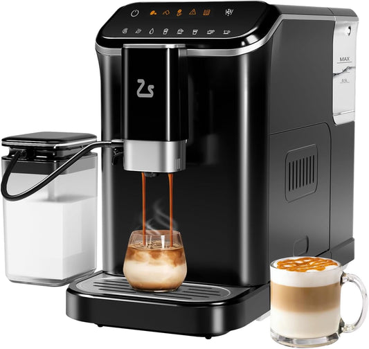 Fully Automatic 20-Bar Espresso Machine with Milk Frother Steam Wand, Built-in Grinder, Touch Screen Coffee Maker