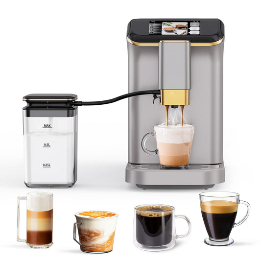 Fully Automatic Espresso Machine, Intuitive Touch Display, Automatic Espresso & Coffee Machine with Milk Frother for Latte, Cappuccino, Iced Coffee