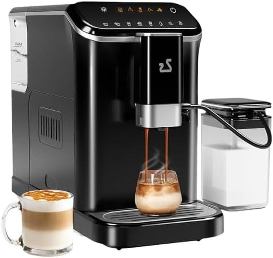 Fully Automatic Espresso Machine,One-Touch Operation,Self-Cleaning,Espresso Machine with Built-In Grinder and Milk Frother,1.5 Liter Water Tank for Lattes,Cappuccinos and Macchiatos
