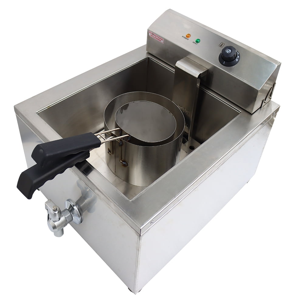 Funnel Cake Fryer Bakery Donut Shallow Funnel Fryer with Temperature Control and Two Ring Molds for Cakes Donuts Fried Chicken French Fries 110V