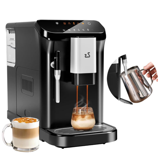 Garvee Fully Automatic Espresso Machine with Milk Frother, 20 Bar Professional Coffee Machine W/Adjustable Grinder & 1.5L Water Tank for Home Baristas, Black