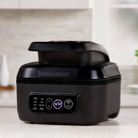 George Foreman 7-Serving 6 Qt Electric Indoor Beyond Grill and Air Fryer, 7-in-1 Functionality, Black