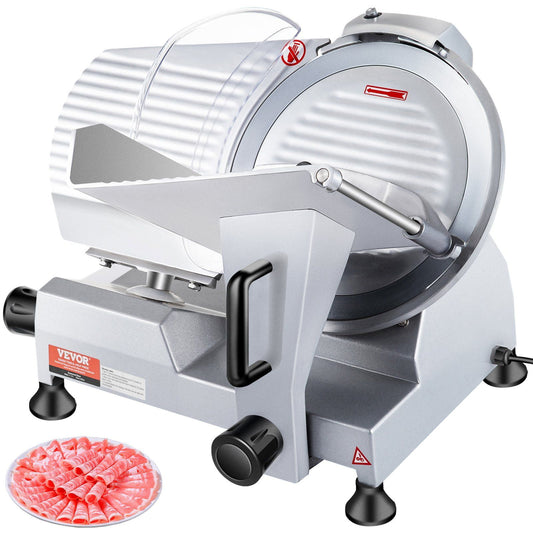 HCY Commercial Meat Slicer, 240W Electric Deli Food Slicer, 10 inch Carbon Steel Blade Electric Food Slicer, 350-400RPM Meat Slicer, 0 - 0.47 inch Adjustable Thickness for Commercial and Home Use
