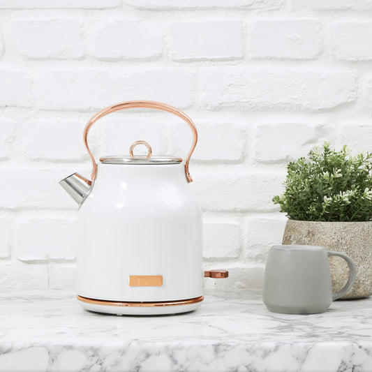 Open Box Haden Heritage 1.7L Stainless Steel Retro Electric Kettle,Ivory/Copper