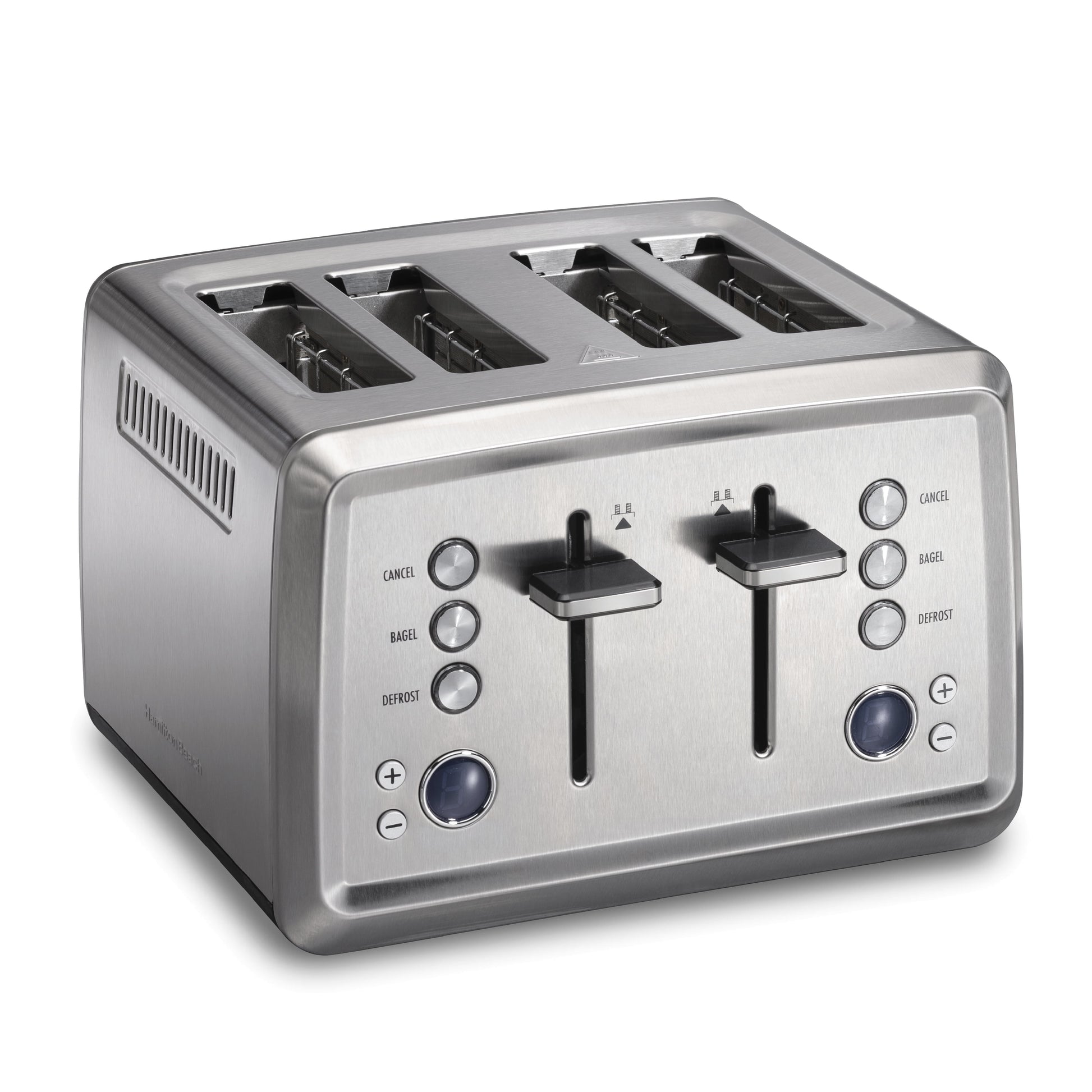 Hamilton Beach Digital 4 Slice Toaster, Extra-Wide Slots, Bagel & Defrost Settings, Toast Boost, Slide-Out Crumb Tray, Auto-Shutoff and Cancel Button, Stainless Steel, 24796