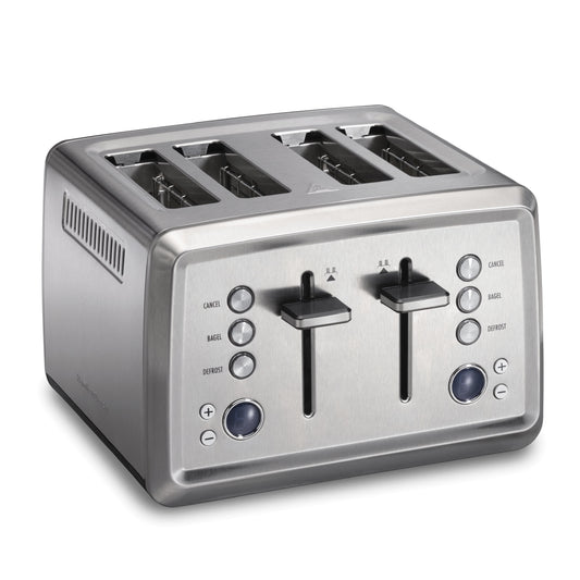Hamilton Beach Digital 4 Slice Toaster, Extra-Wide Slots, Bagel & Defrost Settings, Toast Boost, Slide-Out Crumb Tray, Auto-Shutoff and Cancel Button, Stainless Steel, 24796