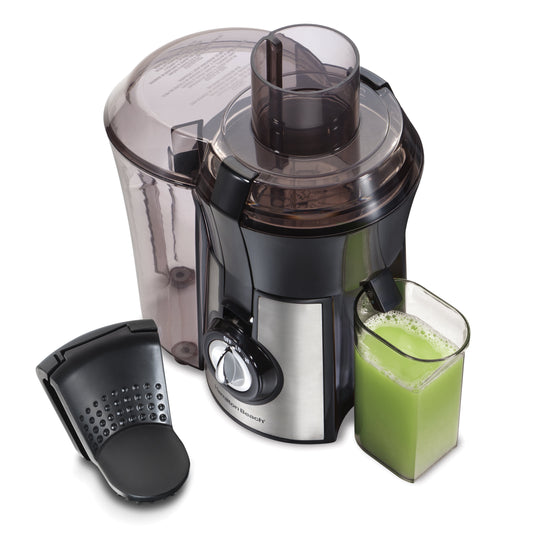 Hamilton Beach Easy Clean Juice Extractor, with Patented Easy Sweep Cleaning Tool, 800 Watts, Black and Stainless