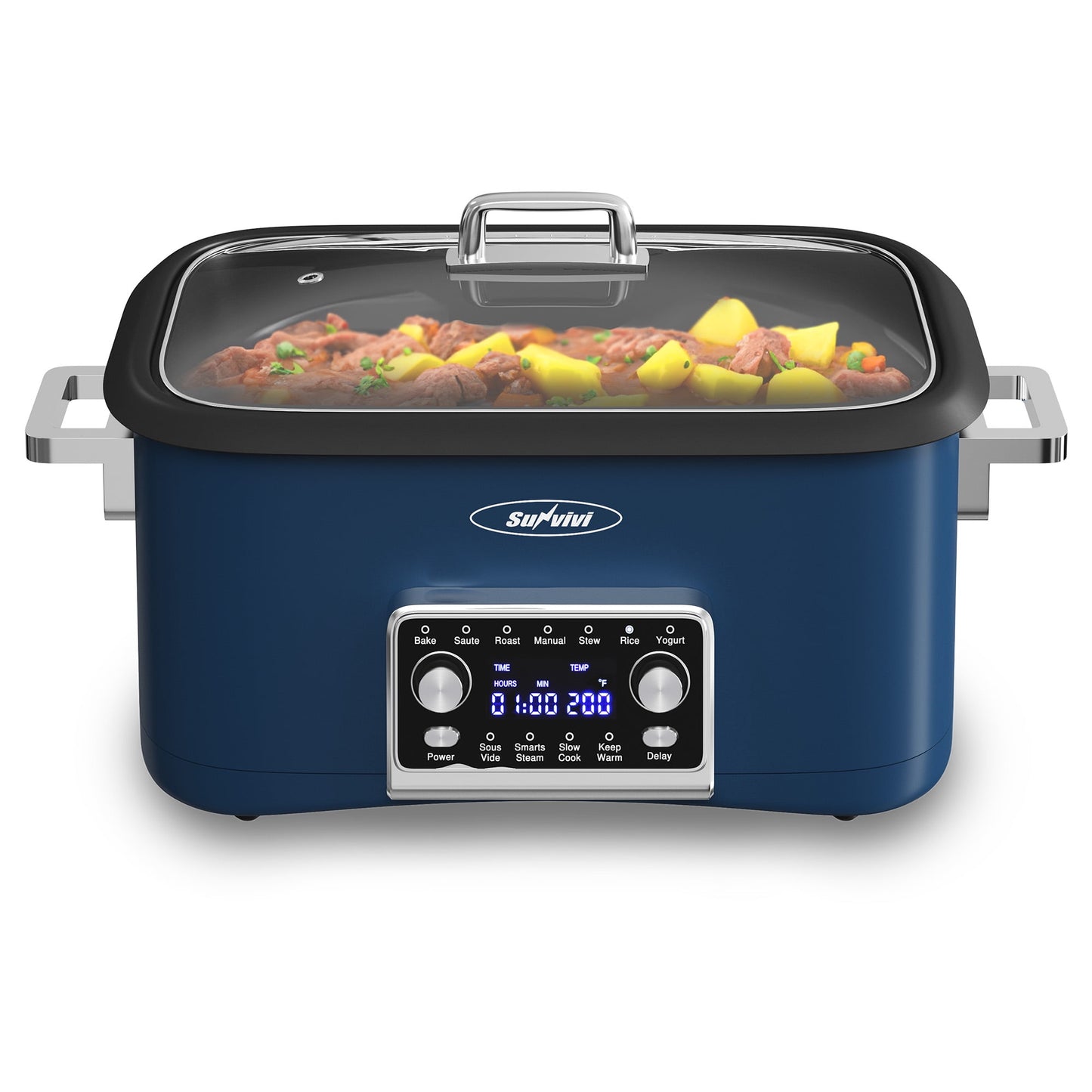 Heynemo 12-in-1 Digital Slow Cooker, 8QT Multi-Cooker with Adjustable Temp, Timer, Auto Shut-Off, Removable Non-Stick Pot & Dishwasher-Safe Glass Lid