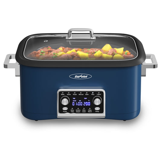 Heynemo 12-in-1 Digital Slow Cooker, 8QT Multi-Cooker with Adjustable Temp, Timer, Auto Shut-Off, Removable Non-Stick Pot & Dishwasher-Safe Glass Lid