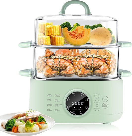 Homtone Electric Food Steamer 9.3L 2-Tier Vegetable Steamer with 24H Timer 6H Auto Warming & 8 Cooking Modes