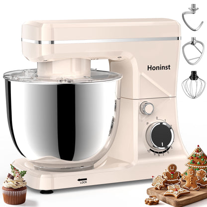 Honinst 6-QT Tilt-Head Stand Mixer, 3 in 1 Multi-Functionality 10+P Speeds kitchen Mixer, 660W Electric Food Mixer with Dough Hook, Whisk, and Beater NEW