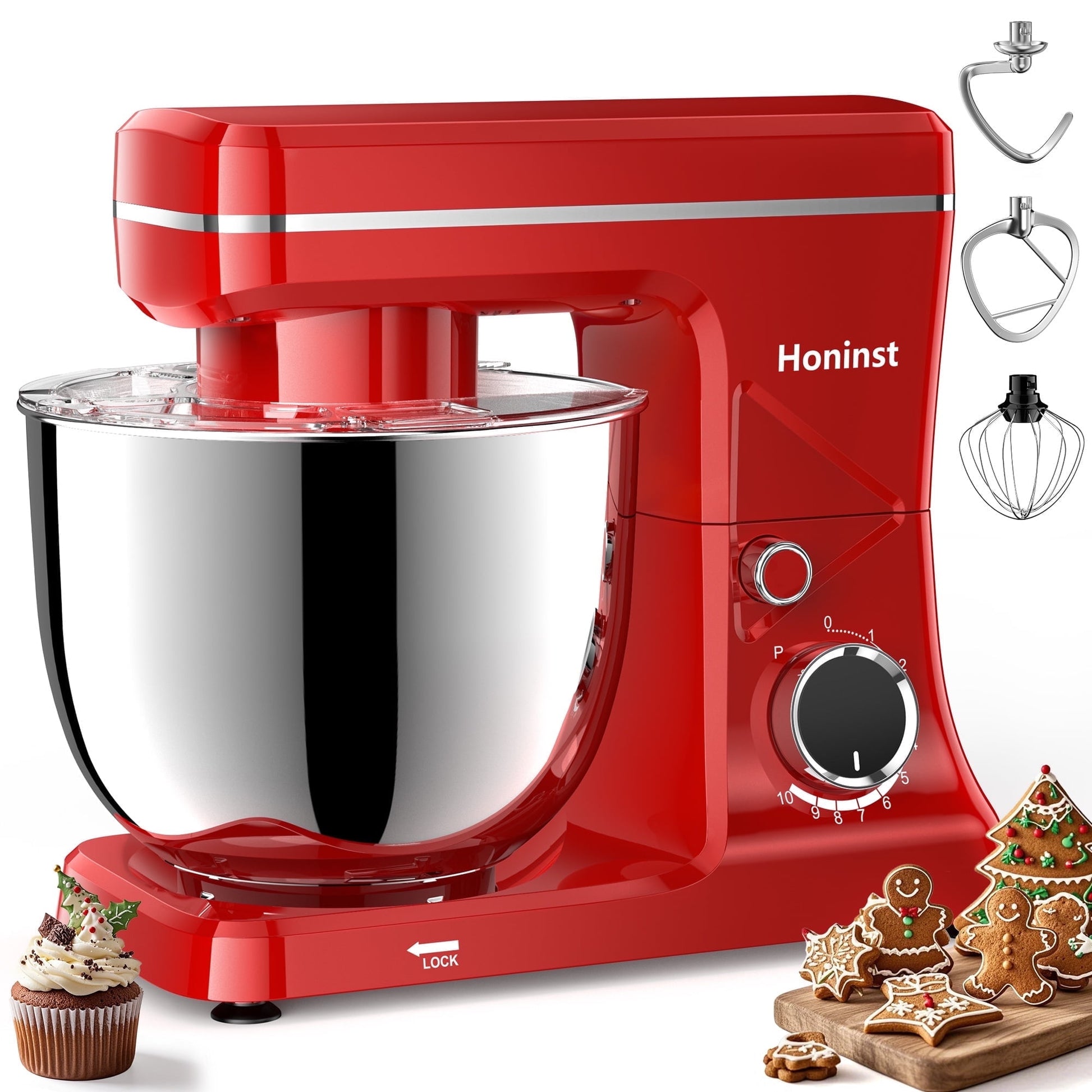 Honinst 6-QT Tilt-Head Stand Mixer, 3 in 1 Multi-Functionality 10+P Speeds kitchen Mixer, 660W Electric Food Mixer with Dough Hook, Whisk, and Beater NEW
