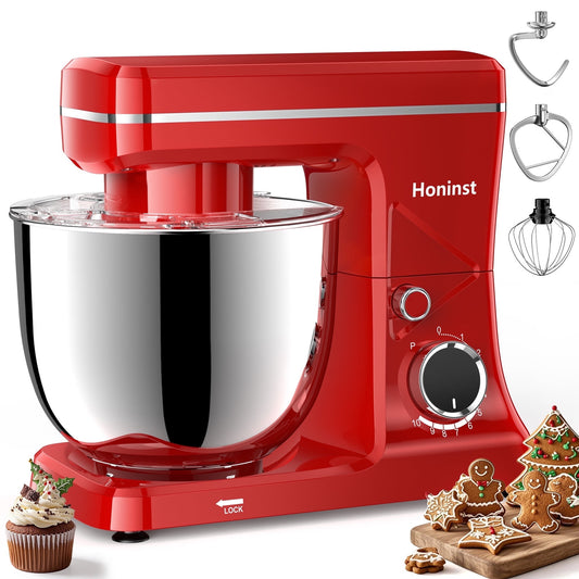 Honinst 6-QT Tilt-Head Stand Mixer, 3 in 1 Multi-Functionality 10+P Speeds kitchen Mixer, 660W Electric Food Mixer with Dough Hook, Whisk, and Beater NEW
